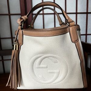 Gucci Ivory Canvas Fringe Tassel Soho Tote Bag